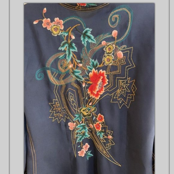 Johnny Was Dark Blue Floral Embroidered Top - Picture 3 of 8